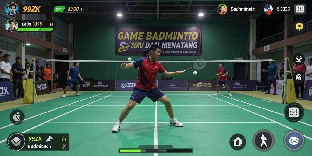 Tampilan antarmuka permainan badminton yang menarik.