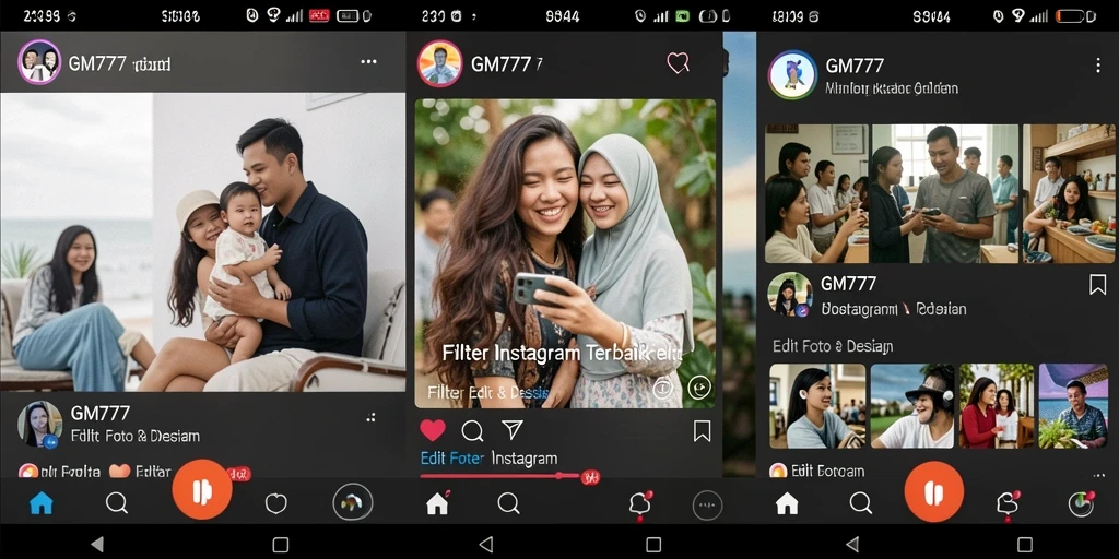Tampilan antarmuka GM777 dengan berbagai opsi filter Instagram.