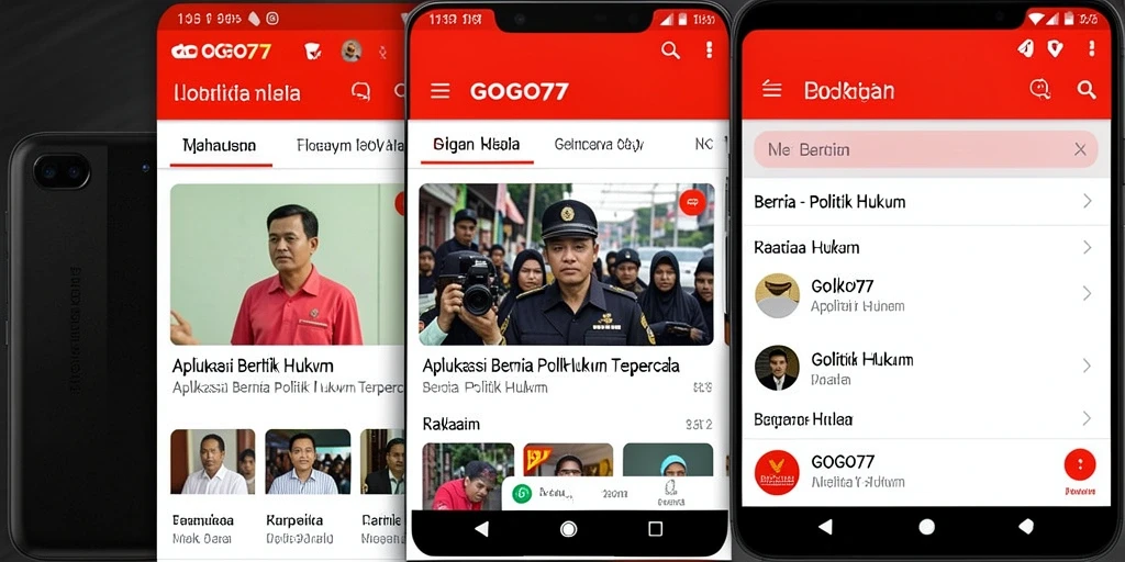 Antarmuka aplikasi GOGO77 menampilkan berita politik dan hukum terkini.