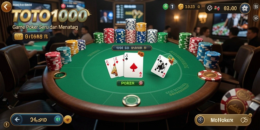 Tampilan antarmuka TOTO1000 dalam permainan Poker yang menawan.